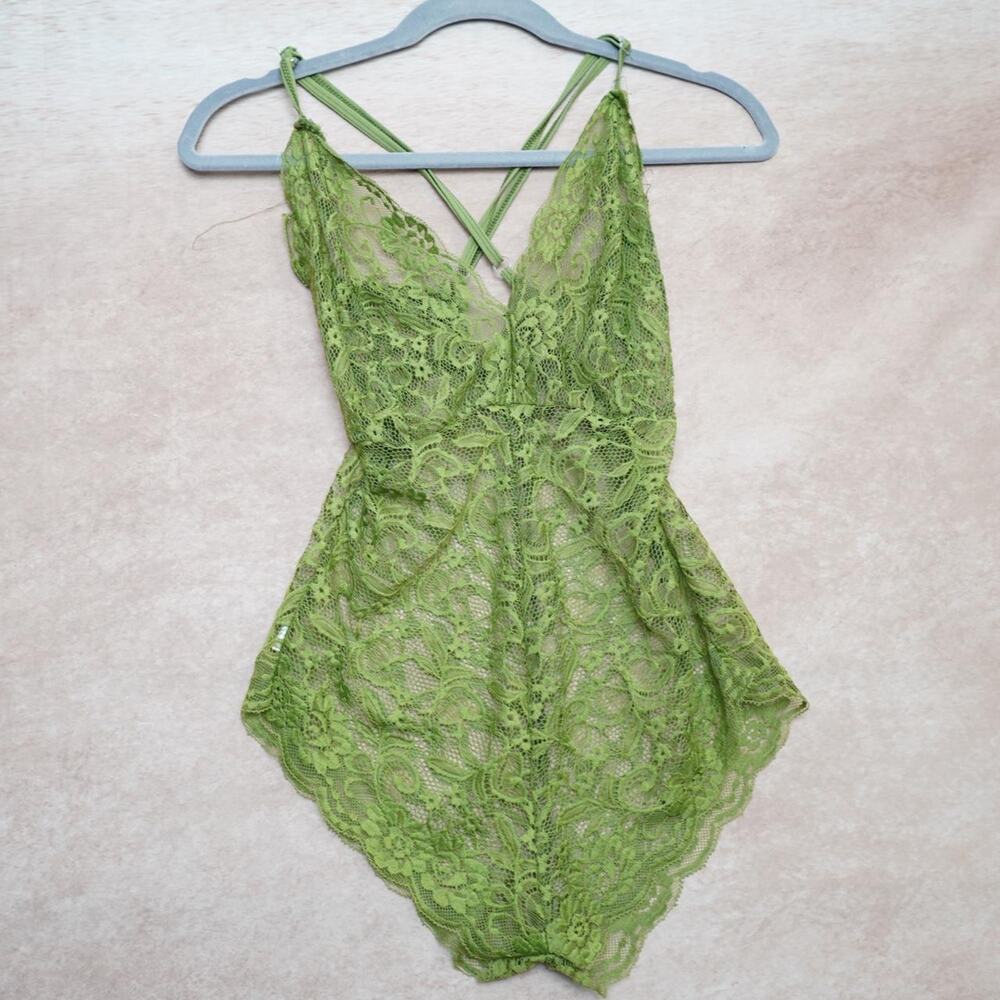 Olive Green Lace Bodysuit Teddy Small